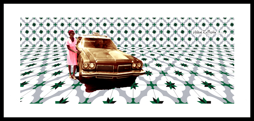 Tableau Femme élégante à côté d'une voiture taxi américaine | Hélène Raffestin